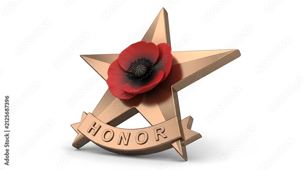 Fototapeta premium Golden Star Medal with Red Poppy.