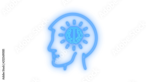 Canvastavla Colorful neon icon of a human head profile with a glowing brain symbol represent