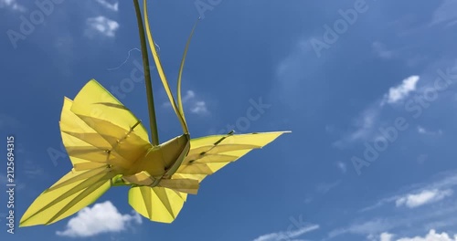 Leaf-Woven Butterfly Craft Suspended Against Blue Sky