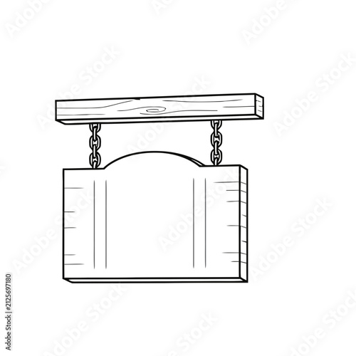 Wooden sign hanging from chains