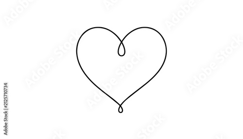 single line continuous drawing of a heart shape on transparent background.