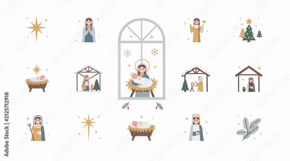 Fototapeta premium christmas nativity scene illustrations