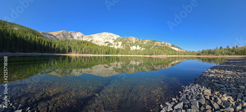 Obraz na plátně Panorama of Mt Sopris reflected in calm water of second Thomas Lake in White River National Forest near Carbondale, Colorado on sunny summer morning