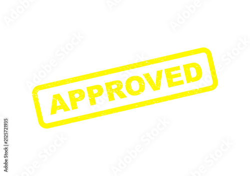 Yellow approved rubber stamp sign with a vintage distressed ink texture effect isolated on transparent background