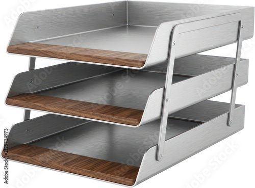 Cuadro en lienzo Three tier metal and wood document filing tray.