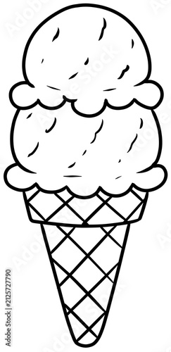 Double Scoop Ice Cream Cone Line Art Outline Drawing for Summer Refreshment