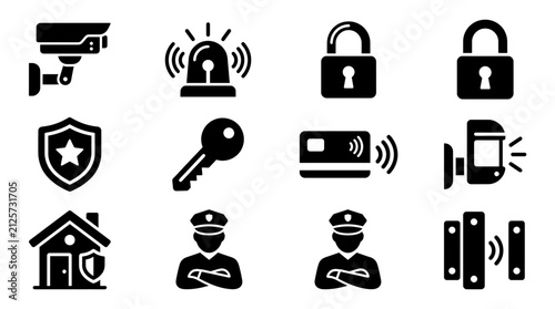 Security and surveillance icons set. Protection symbols for safety and access control.