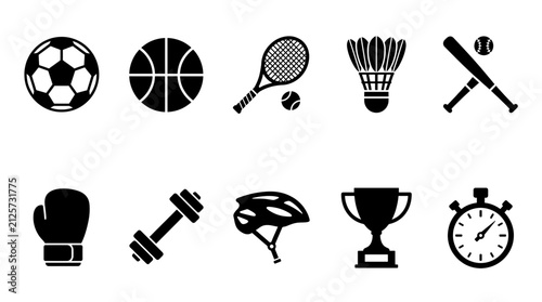 Set of sports icons. Collection of athletic equipment and fitness activity symbols.