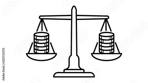 Financial Stability Symbol: Illustration of a Balanced Scale with Coin Stacks, Representing Economic Balance, Investment Equity, and Secure Finances.