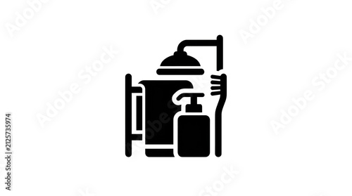 Simple Black Icon Set Representing Bathroom Hygiene and Personal Care Items.