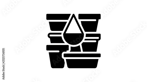 Stack of Empty Plant Pots with Water Droplet Icon.