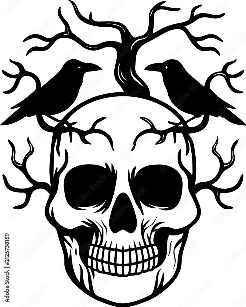 Fototapeta premium SVG vector illustration of a raven skull.Skull Design with Wings in Vintage Style for Graphic Art