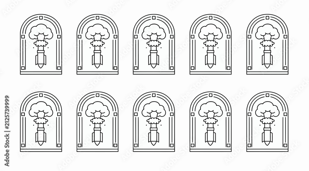 Fototapeta premium Atomic Bomb Explosion Icon Set, Nuclear War Symbol, Retro Design Graphics