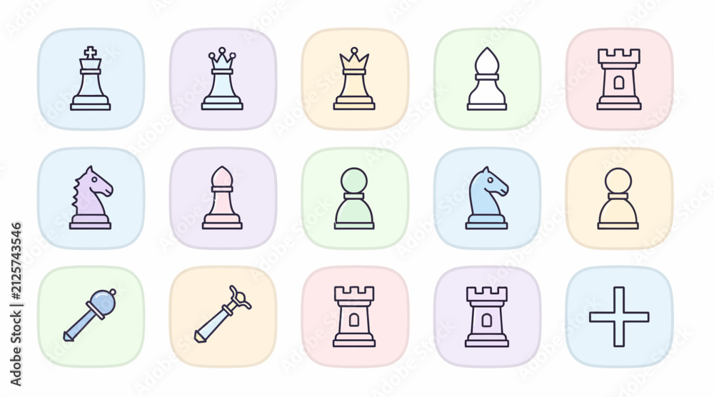 Fototapeta premium chess icons, pastel colors, strategy game