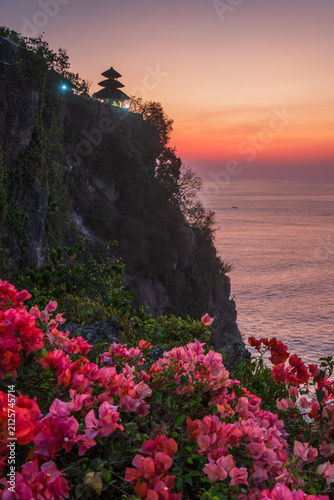 Cliffside seascape of Uluwatu Temple in Bali, Indonesia