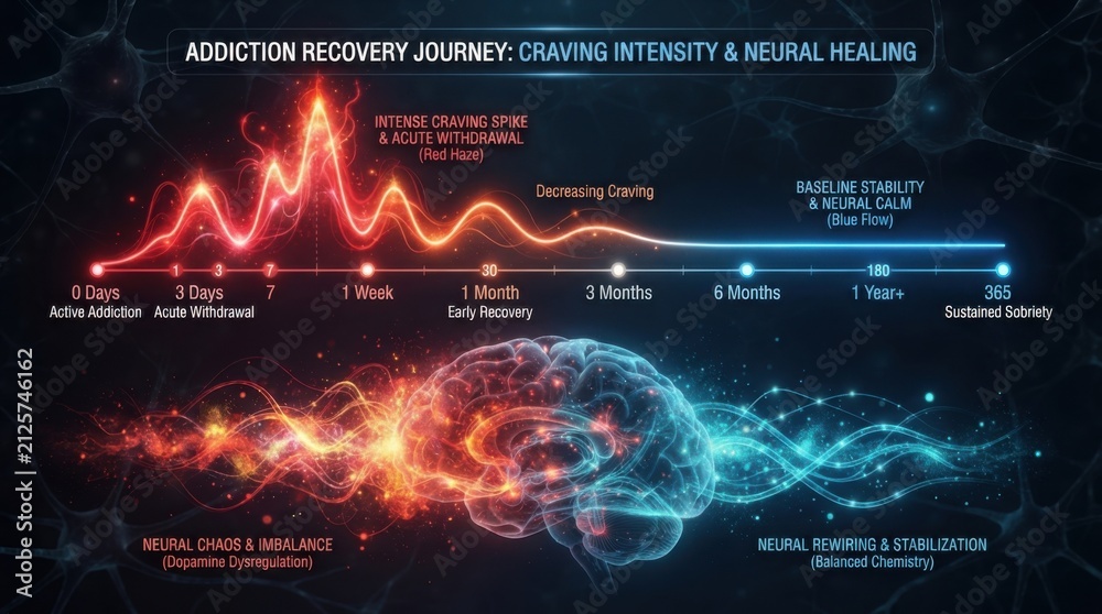 Fototapeta premium Brain Reward Pathway and Addiction Recovery Scientific Diagram
