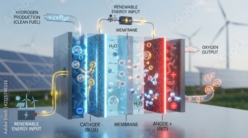 Hydrogen Fuel Cell Electrolysis and Clean Energy Process Diagram