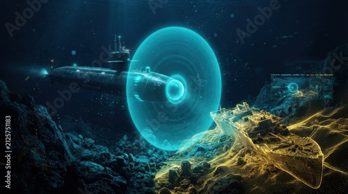 Underwater Acoustic Pulse Scanning Rocky Seafloor
