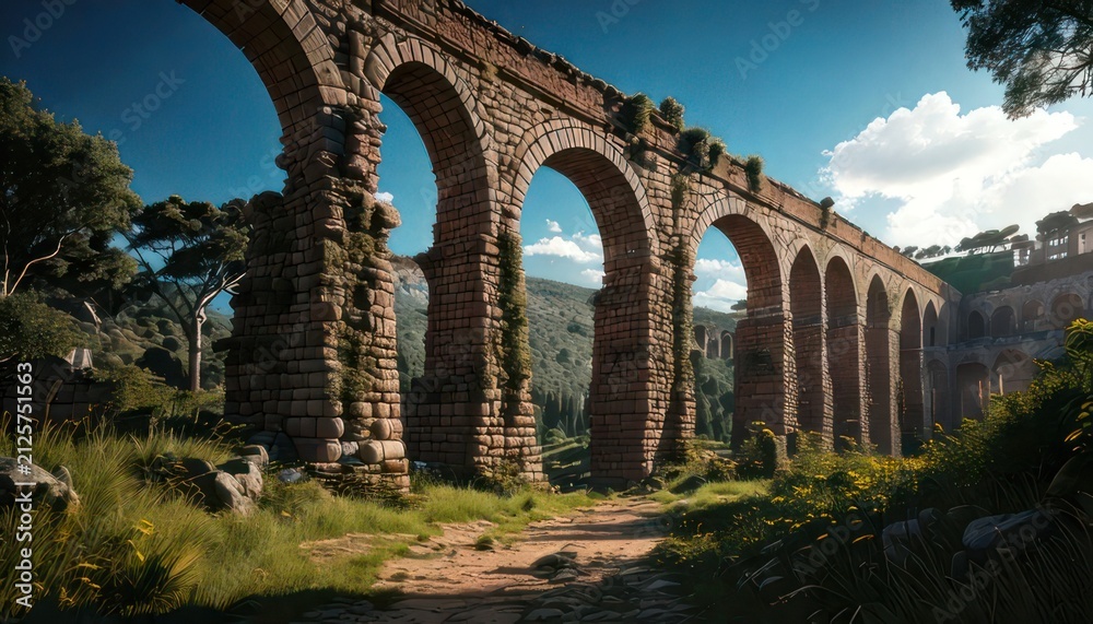 Fototapeta premium Abandoned stone bridge in landscape.