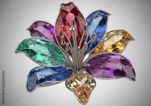 Radiant Gemstone Flower: A Spectrum of Sparkle and Light, Exquisite 3D Render