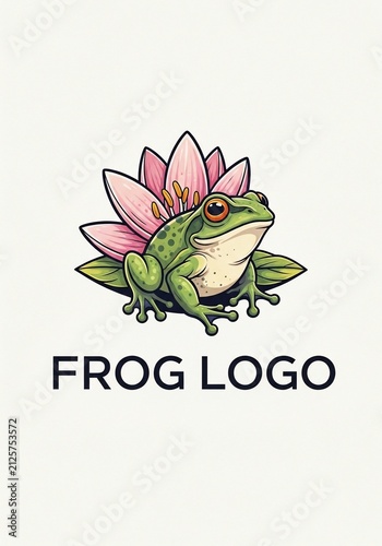 Vibrant Frog on Pink Lotus - Nature-Inspired Digital Art Logo