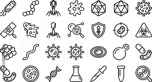 Quadro su tela Set of microbiology and bacteriology hand drawn icons.