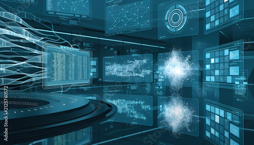 Futuristic Holographic Control Room displaying Live Cyber Security Feeds and Data Streams