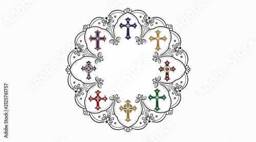 Colorful Crosses Arranged in Decorative Circle - Religious Symbolism