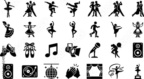 Canvastavla Collection of various dancing and performing arts black icons.
