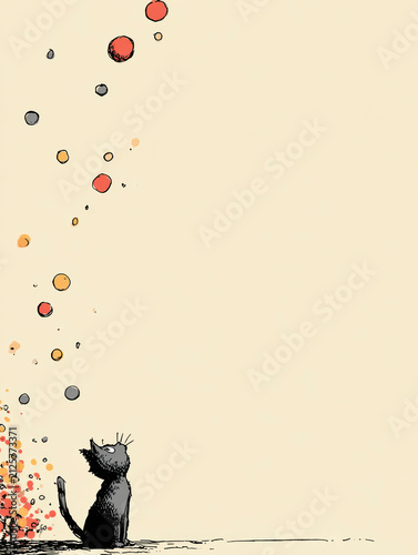 Cute Hand Drawn Kitten Illustration with Minimal Background: AI generative.