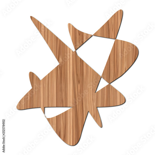 Abstract Wooden Geometric Cutout with Teak Wood Grain Pattern Isolated on White Background