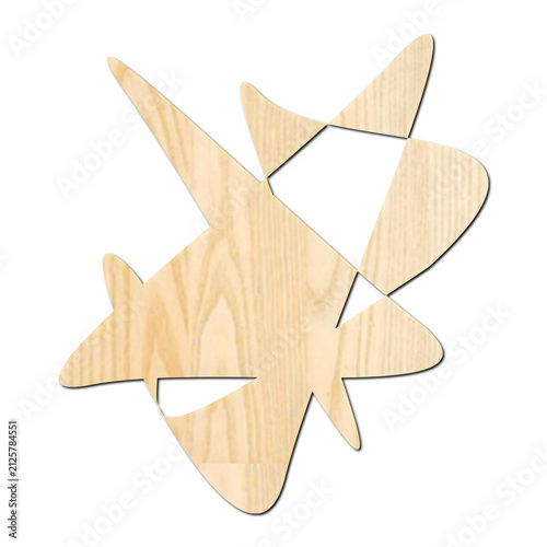 Abstract Geometric Wooden Shape Isolated on White Background with Natural Pine Wood Grain Texture