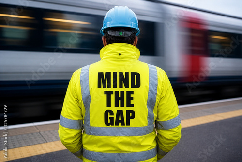 Transportation Safety Worker Wearing Mind The Gap High Visibility Jacket