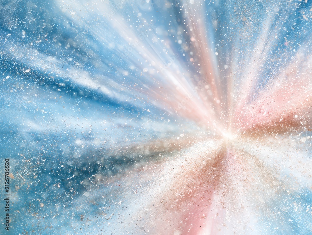 Fototapeta premium Abstract cosmic explosion with soft blue and pink light rays and particles