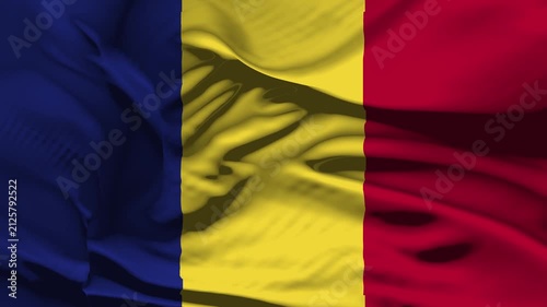 Closeup Romania Flag Wave Loop waving in wind Realistic Romania Flag background