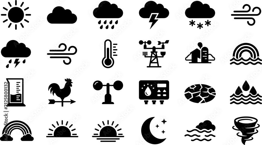 Obraz premium Set of Weather and Meteorological Icons.
