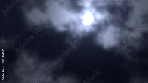 Moonlit clouds drifting at night seamless loop, full moon glowing behind soft cloud background