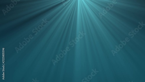 Underwater sun rays seamless loop, turquoise light shafts shining through ocean water background