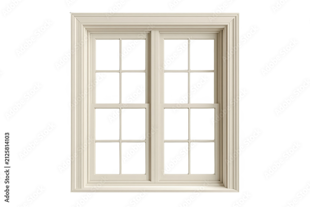 Fototapeta premium Classic white double window frame with rectangular glass panes