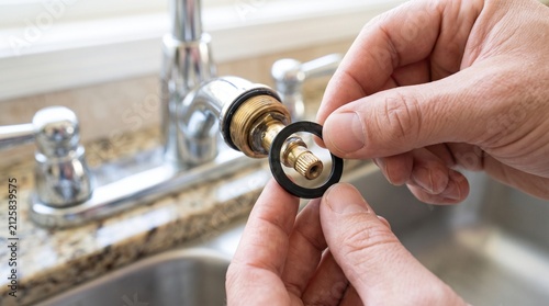 Faucet washer replacement rubber gasket being held in hands  