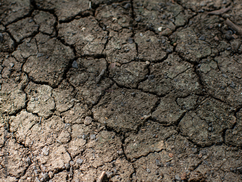 Dry Cracked Soil Texture Ground Surface During Drought Season Close-Up