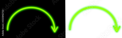 Glowing green neon curved arch arrow pointing right