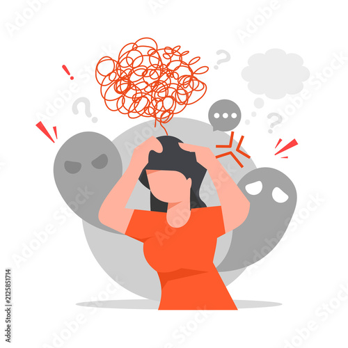 Photography illustration of an overwhelmed woman with tangled thoughts, symbolizing overthinking, anxiety, stress, mental health, emotional pressure, and negative inner thoughts