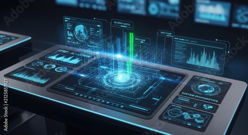 Advanced futuristic command center digital interface display