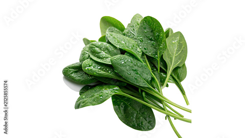 фотографія Bunch of fresh green spinach leaves full of healthy vitamins and iron isolated o
