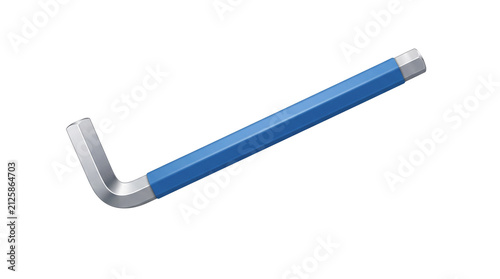 L-shaped hex key allen wrench with blue coating isolated on white background