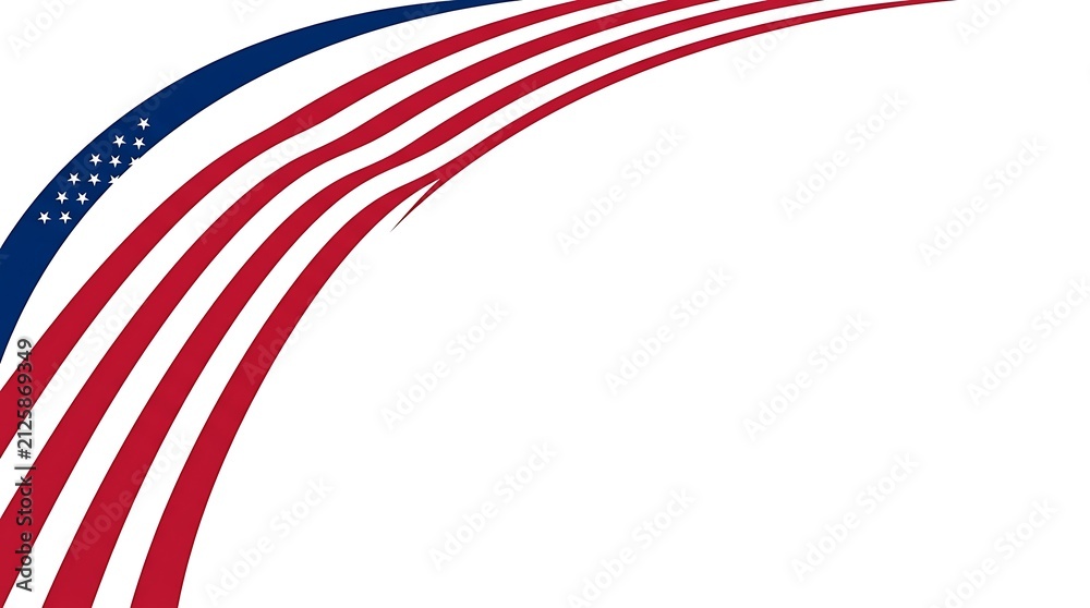 Obraz premium Minimal American flag abstract design. Patriotic USA flag wave graphic on white background.