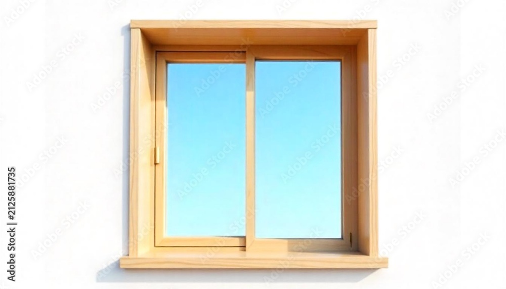 Fototapeta premium Wooden window with blue sky view