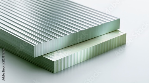 Two stacked metal sheets with a ribbed texture on a white background