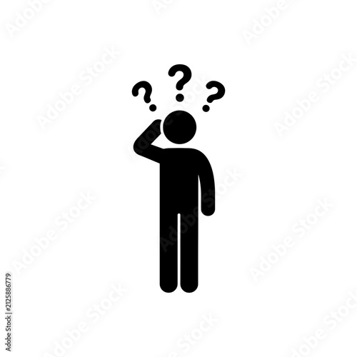 Confused man with question marks memory problem icon
